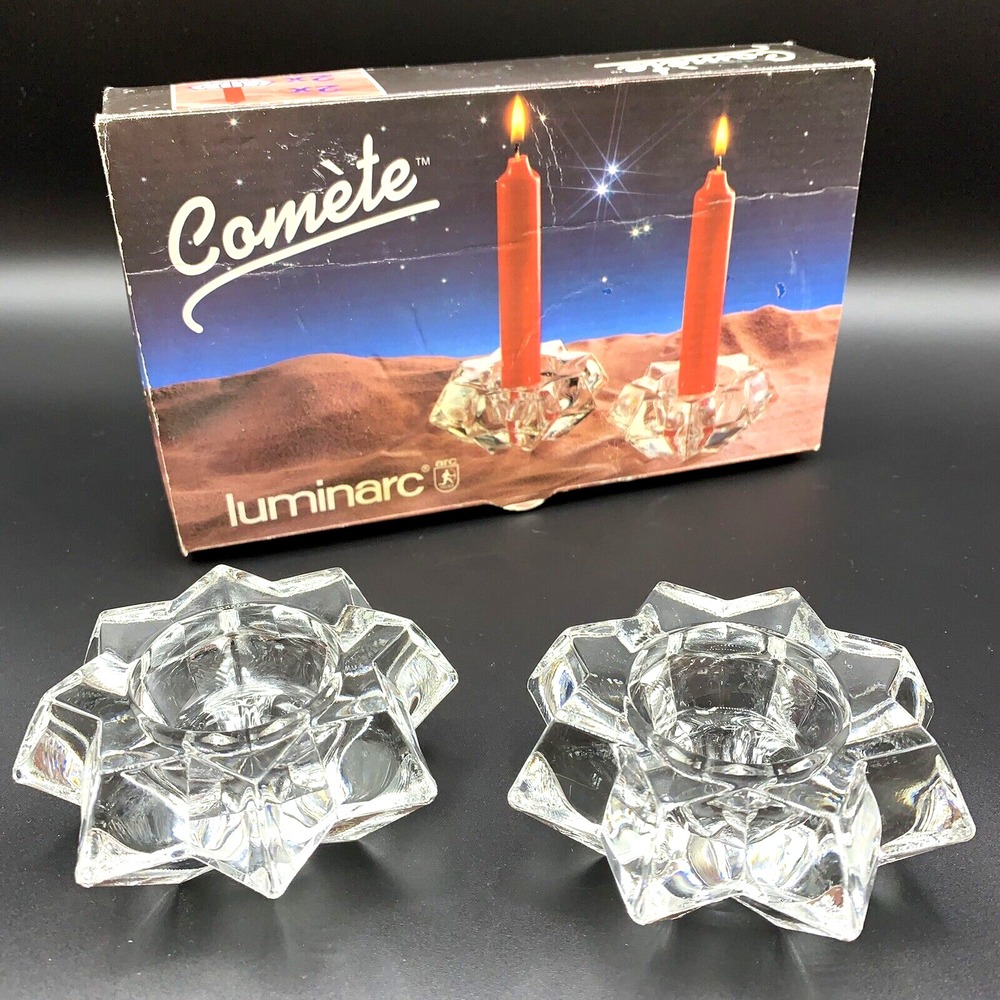 Luminarc Crystal Candle Holders Comete Star Made in France Table Decor Set of 2